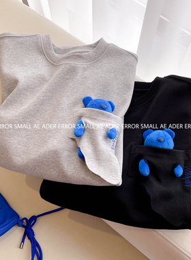 ader error small卫衣春秋长袖宽松圆领破烂口袋小熊套头衫男女潮