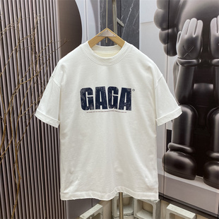 新款 衫 美式 T恤男潮流宽松休闲纯棉半袖 上衣 字母印花圆领短袖 春季