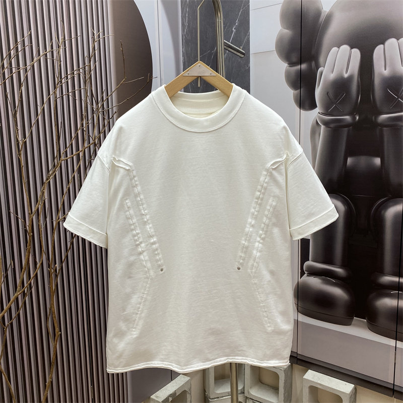 春夏季新款美式重磅设计感拼接圆领短袖T恤男女宽松潮牌半袖上衣