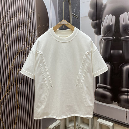 春夏季新款美式重磅设计感拼接圆领短袖T恤男女宽松潮牌半袖上衣