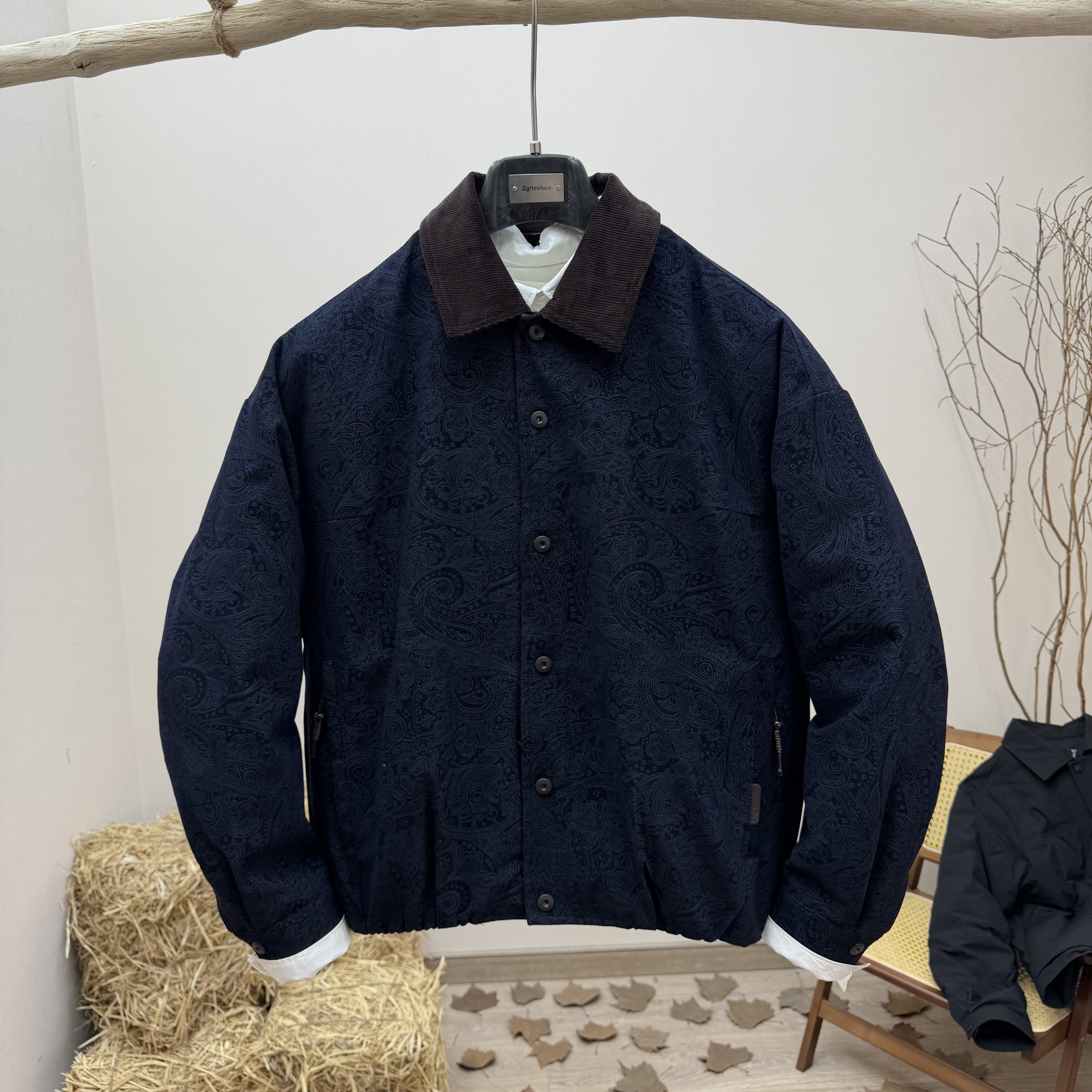 美式复古翻领腰果花羽绒服男士