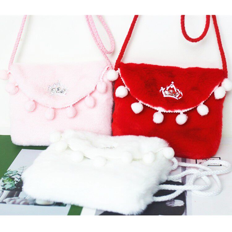 儿童包兔毛公主皇冠流苏球小孩宝宝女童唐装斜挎单肩包春节装红包