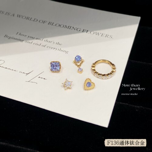 MEMO 坦桑之心 镀金浅坦桑F136内螺旋钛合金耳钉耳骨钉Flat M015