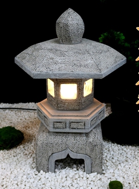 石灯日式庭院石灯笼仿古青石草坪灯户外园林石头灯塔中式石雕摆件