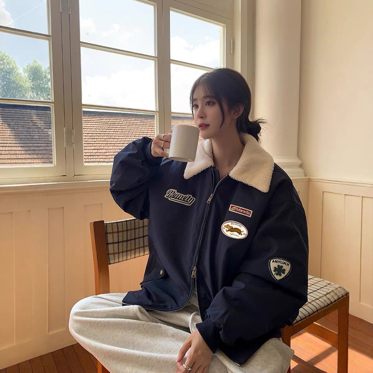 2026新款美式羊羔绒外套毛领棉袄冬情侣棒球棉服女潮牌保暖棉衣