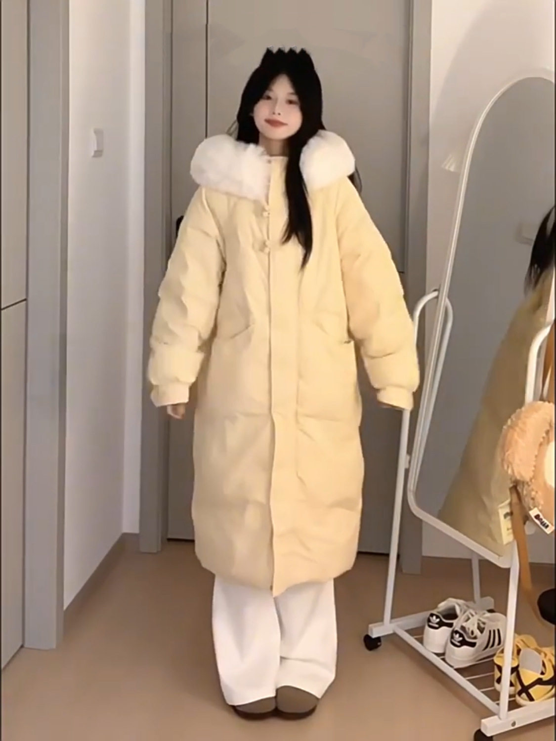 纯色中长款棉衣棉服秋冬季韩版连羽绒服