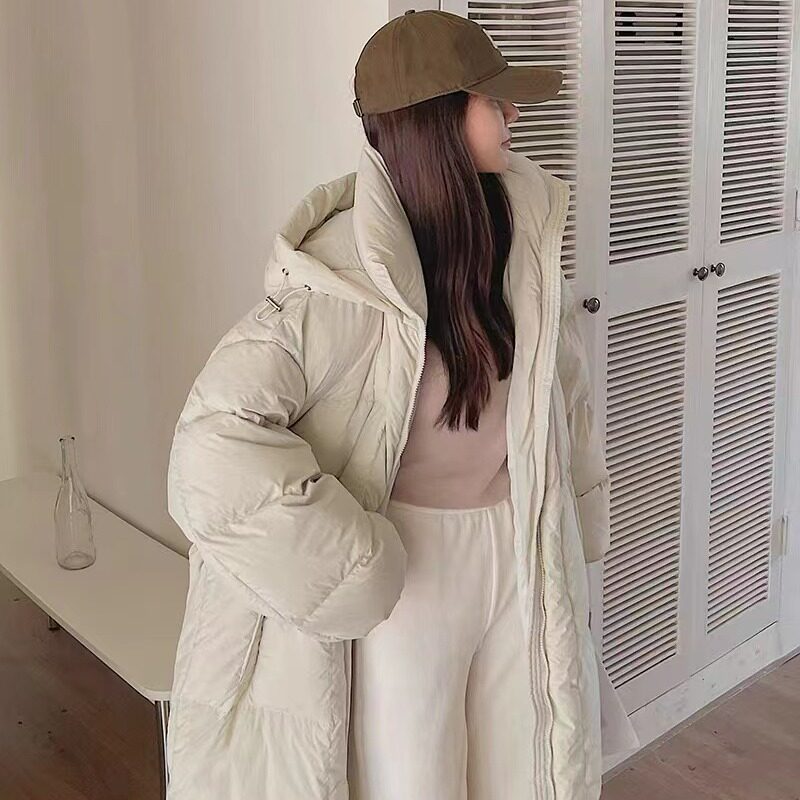 2026新款牛角包卡其爆款羽绒服女羽绒棉衣超长款过膝宽松韩版外套