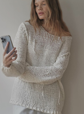 LONDONFLAT 韩国代购新款韩版圆领长袖OVERSIZE慵懒粗针针织毛衫