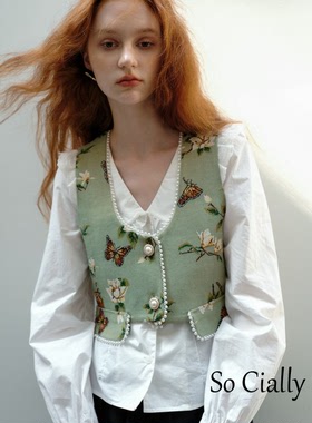 So Cially | DUNDROP 23夏韩国设计师品牌珍珠镶边蝴蝶花朵马夹