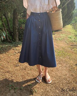 OVERTAKE 24夏季韩国代购牛仔中长裙百搭休闲流行