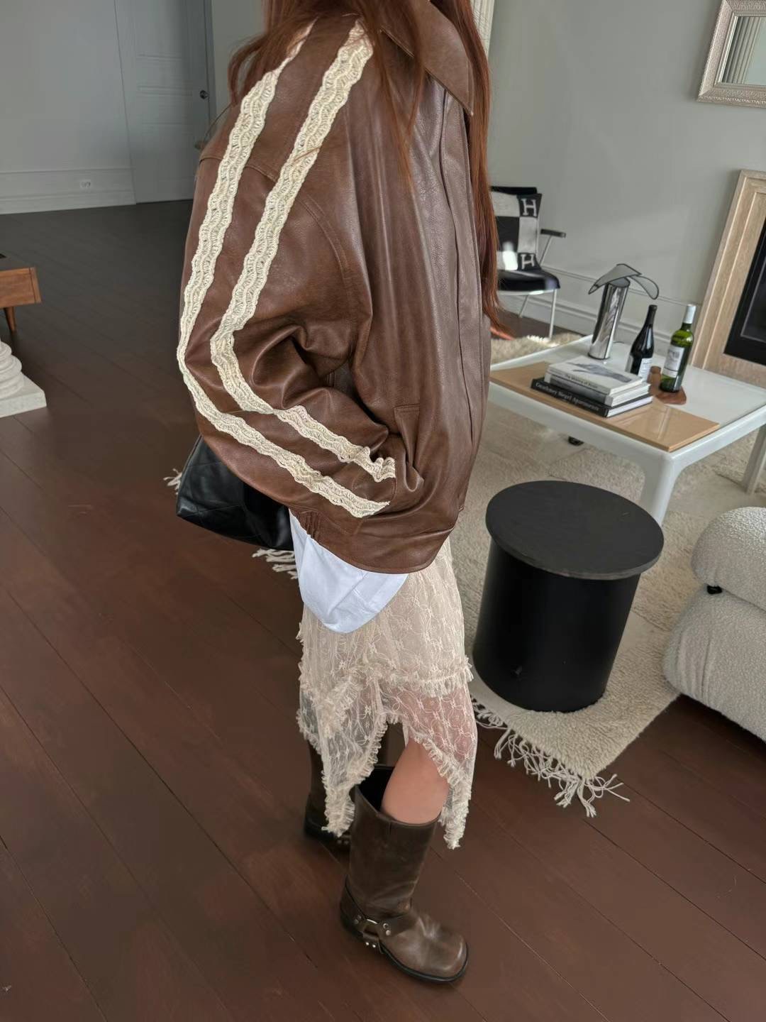 设计感新款百搭宽松皮衣外套机车