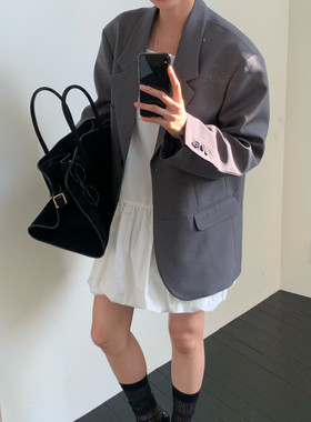 meeetme 韩国代购高级设计感小众灰色西装外套女小个子宽松休闲春