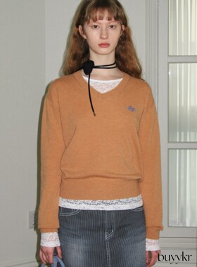 buyykr | SINOON 23春韩国设计师品牌新品V领刺绣小LOGO针织毛衣