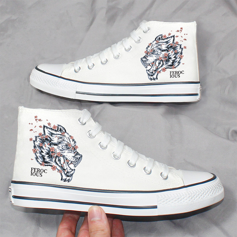 涂鸦帆布鞋春季潮流男鞋2026新款时尚百搭高帮休闲鞋青少年小白鞋