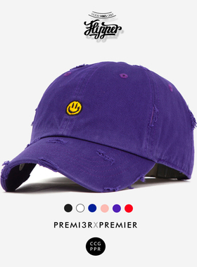 FLIPPER棒球帽代购男女春夏可爱笑脸刺绣鸭舌帽韩版学生软顶做旧