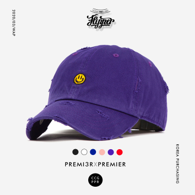 FLIPPER棒球帽代购男女春夏可爱笑脸刺绣鸭舌帽韩版学生软顶做旧