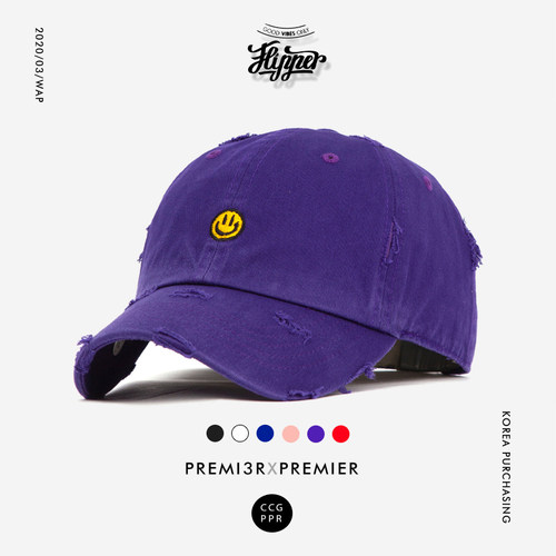 FLIPPER棒球帽代购男女春夏可爱笑脸刺绣鸭舌帽韩版学生软顶做旧