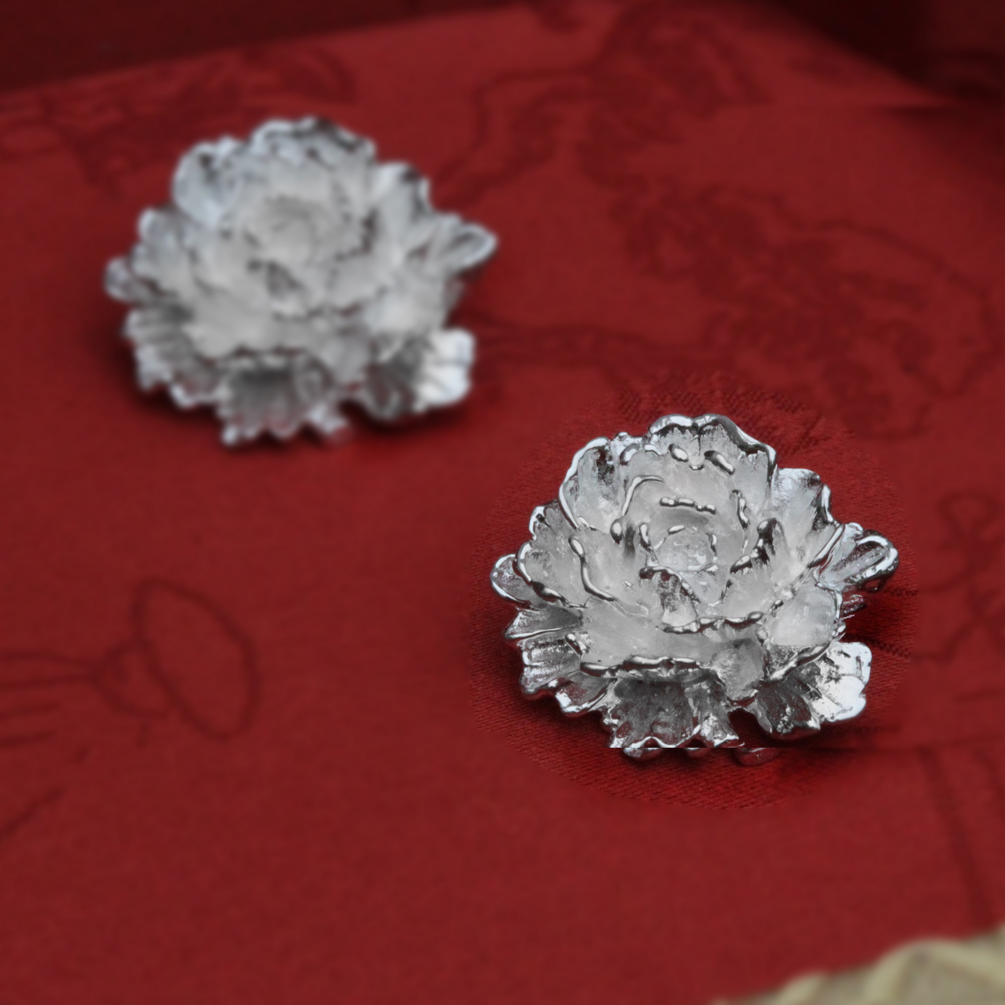 新中式牡丹花S999足银大耳钉 立体复古浮雕 原创设计国风纯银耳饰,饰品/流行首饰/时尚饰品新,银饰耳饰,淘宝优惠券,粉丝福利购,淘宝优惠卷