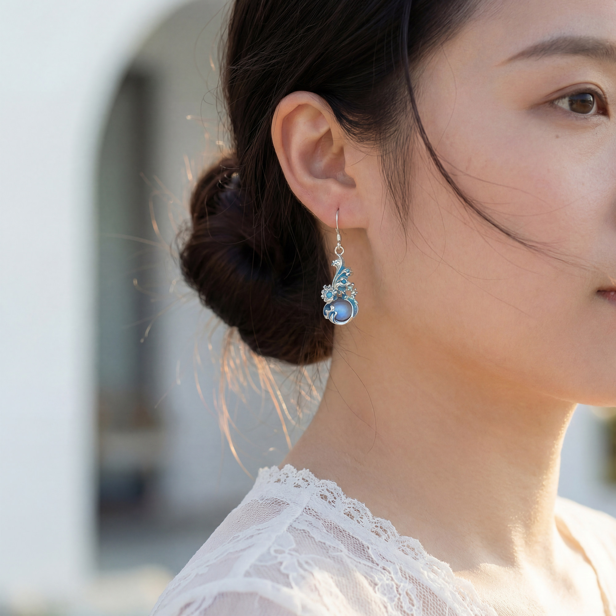 海浪s999足银蓝色月光石纯银耳钩原创小众文艺复古珐琅耳饰女礼物,饰品/流行首饰/时尚饰品新,银饰耳饰,淘宝优惠券,粉丝福利购,淘宝优惠卷