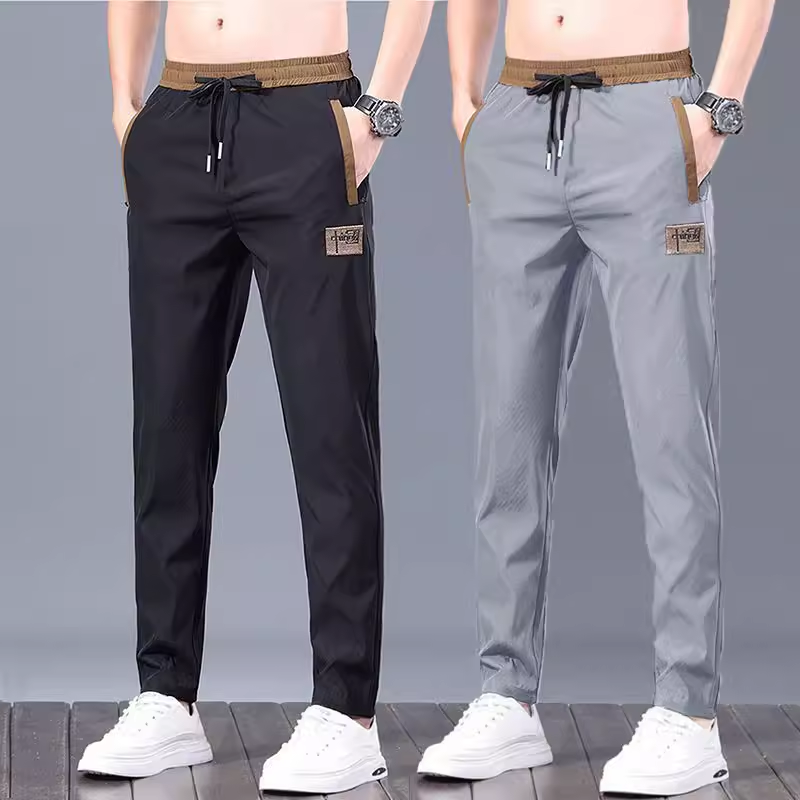 夏季新款休闲裤男士中国刺绣宽松潮流裤腰直筒松紧运动裤子国风