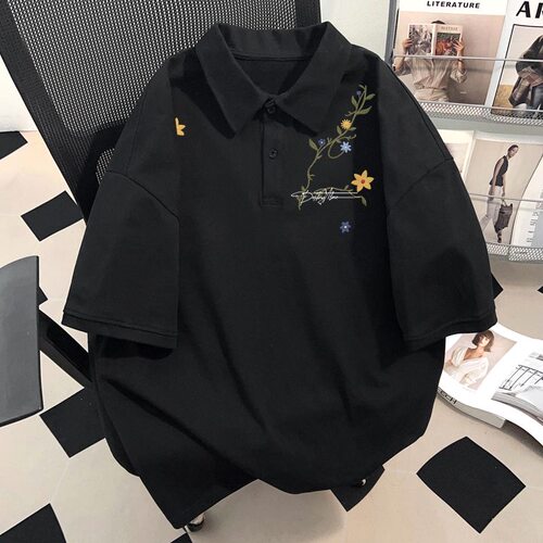 ins潮牌欧美式休闲风圆领上衣夏季树枝字母印花纯棉短袖t恤男p0L0
