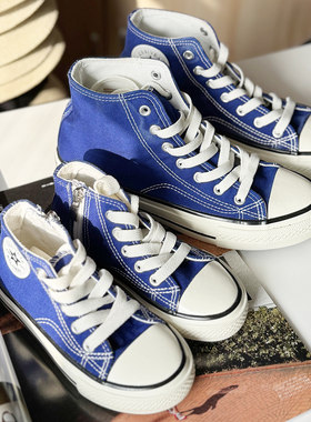 拍照文艺蓝色高帮帆布鞋板鞋