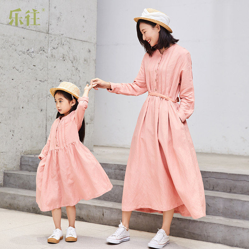 小乐往原创亲子装735课 春秋棉麻连衣裙长裙文艺母女装度假旅行