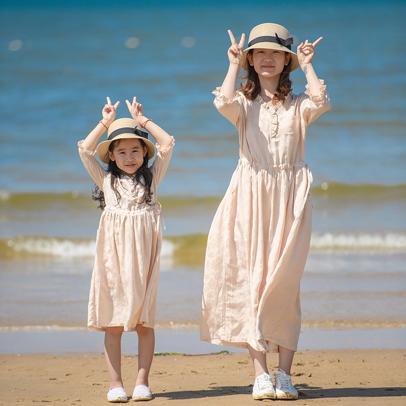 國風七分袖連衣裙文藝輕中式母女
