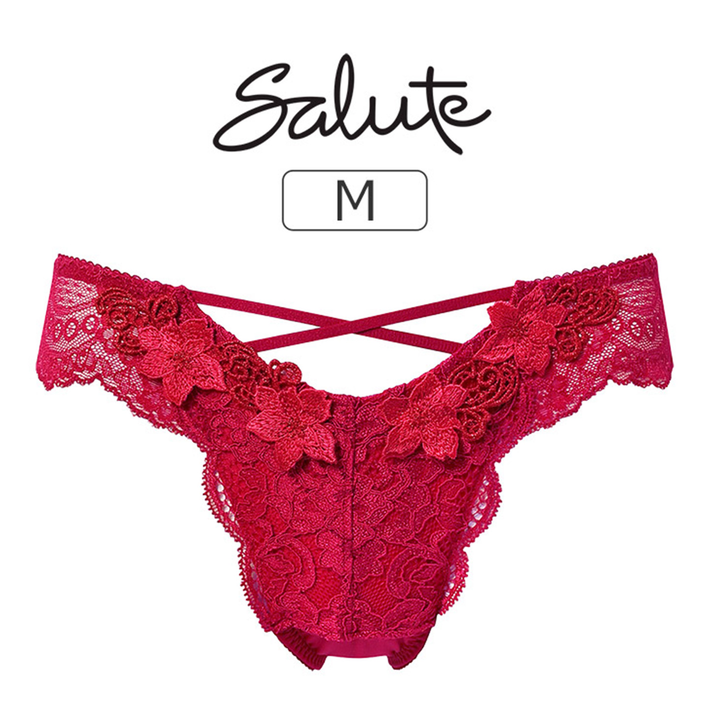 蕾丝重工刺绣新年红色低腰内裤