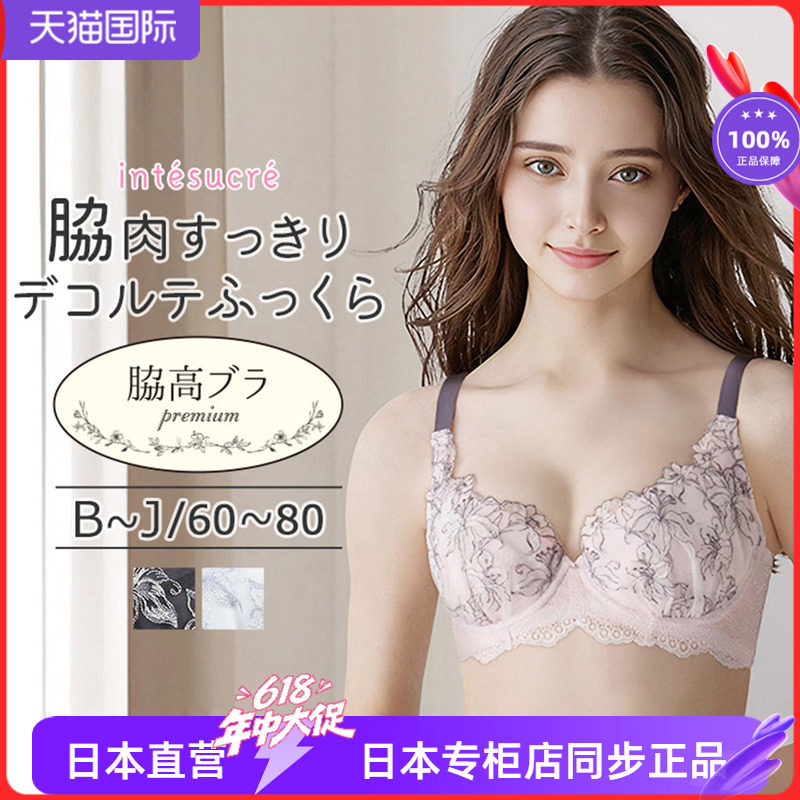 日本安秀丽性感刺绣蕾丝大罩杯上托聚拢内衣 舒适内衣80ghij390