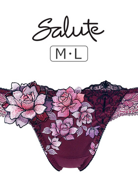 日本制SALUTE华歌尔玫瑰刺绣贴花性感女士丁字裤 紫色优雅内裤423
