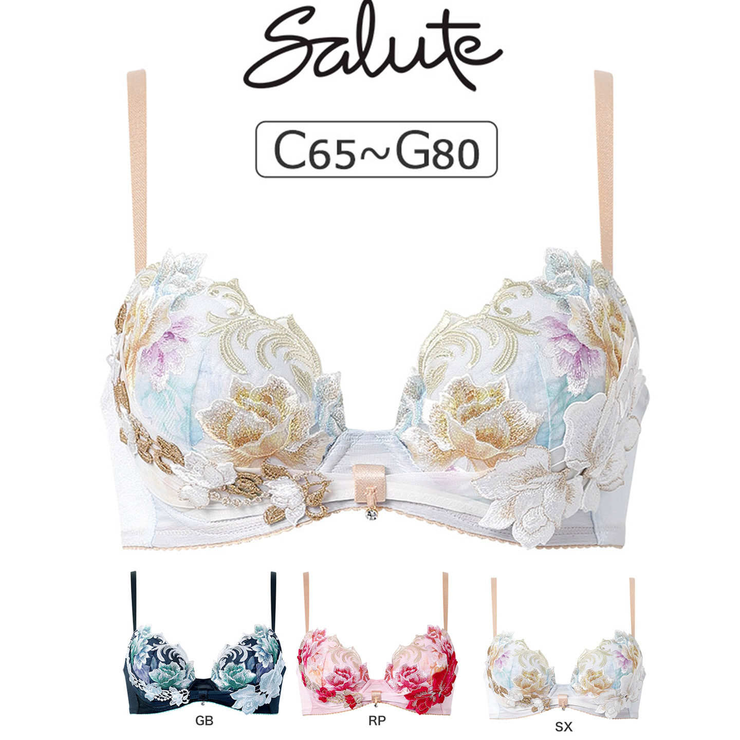 SALUTE华歌尔红色刺绣贴花性感居玲珑文胸 优雅大气收副乳内衣726