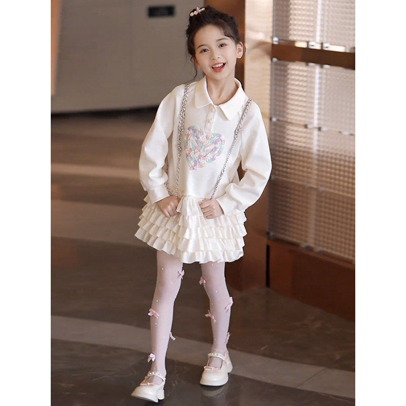 女童连衣裙小女孩休闲卫衣裙秋装2025新款洋气儿童绝美公主蛋糕裙