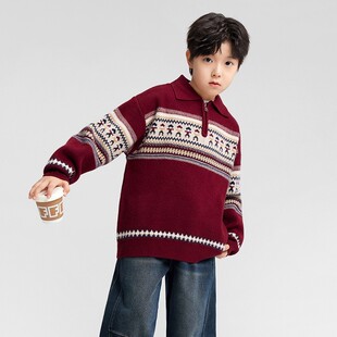 童装男童毛衣polo衫儿童秋冬2025新款宽松慵懒风男孩大童针织上衣