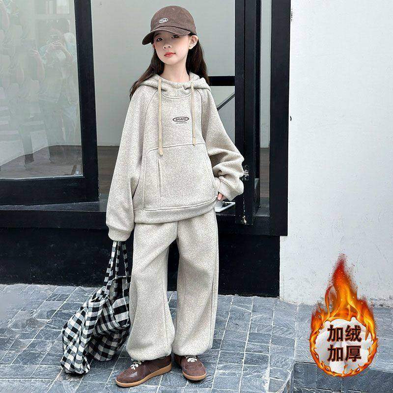 女童加绒套装2025秋冬新款洋气大童连帽卫衣儿童韩版运动服两件套,童装/婴儿装/亲子装,儿童运动套装,淘宝优惠券,粉丝福利购,淘宝优惠卷