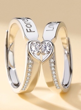 S925纯银镶钻爱心形戒指男