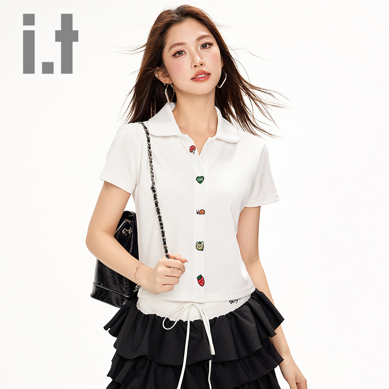 学院风甜美翻领短袖T恤女