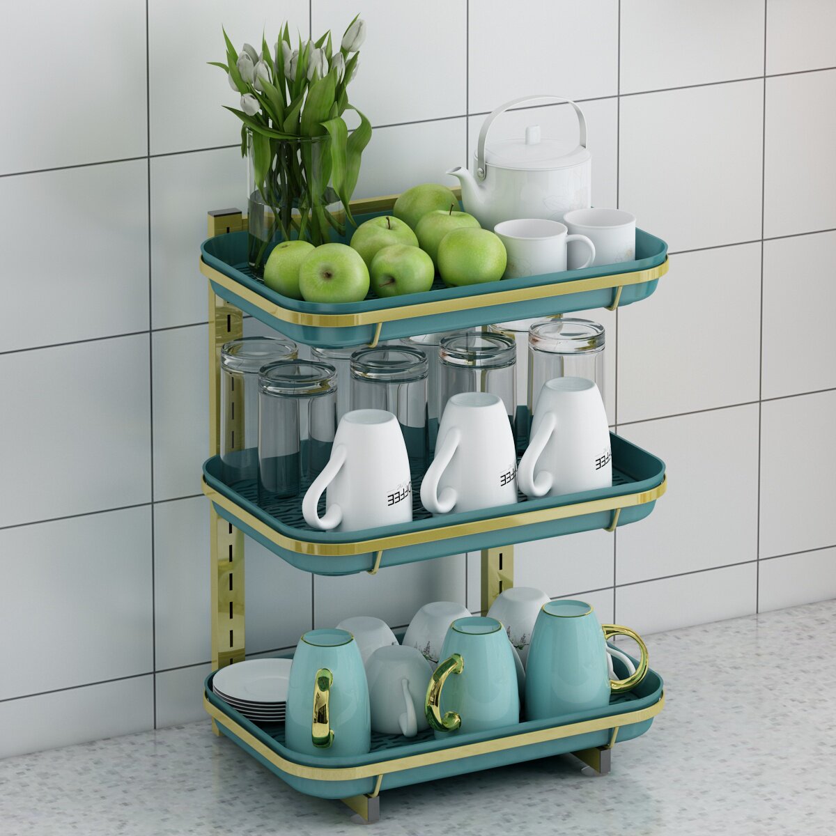 玻璃杯架子沥水架收other家用桌水面分双层托纳盘晾放茶杯杯架置