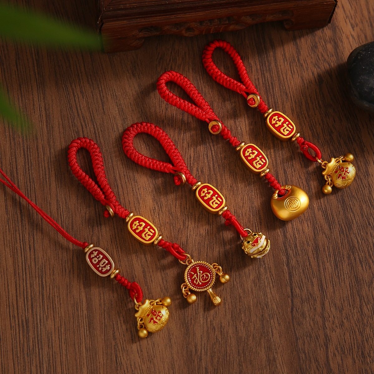 古法金好运连福袋红绳挂件吊坠编绳车钥匙 钥匙扣 手机挂件挂饰包