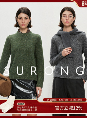 SURONG  意大利Botto纱线 圆领点子纱针织套衫女秋冬时尚百搭上衣