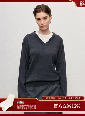 SURONG全羊毛圆领针织套衫女高级设计感  秋冬假两件宽松舒适上衣