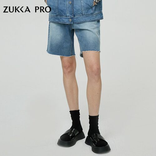 ZUKKA PRO卓卡春季新款轻奢时尚个性毛边牛仔中性短裤女装