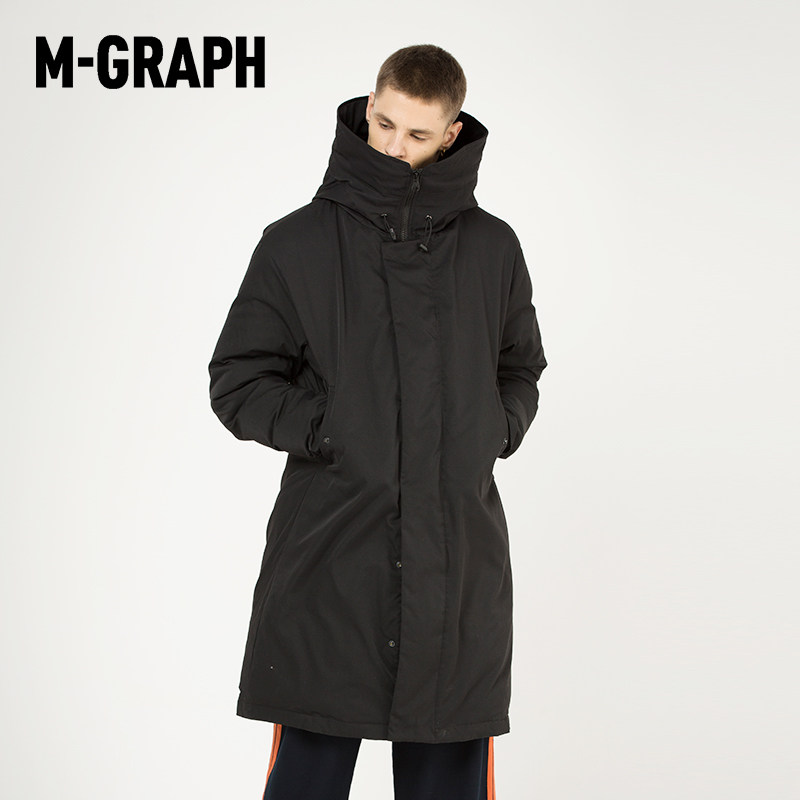 M-GRAPH卓卡潮牌男装冬季时尚竖式插袋双层袖口保暖长款羽绒外套