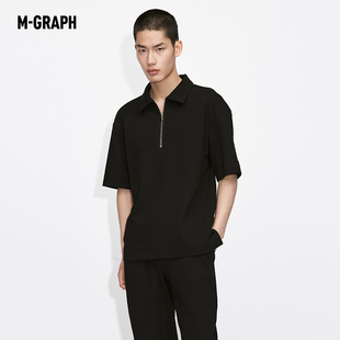 M-GRAPH卓卡夏季新品宽松休闲复古翻领设计POLO衫短袖T恤