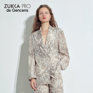 de Gencens卓卡女装专柜同款夏季新款翻驳领男友风大理石印花西装