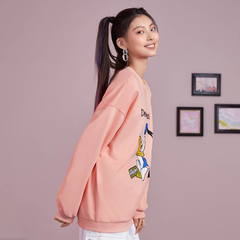 李宁卫衣女迪士尼联名款唐老鸭系列针织套头圆领运动服awds596