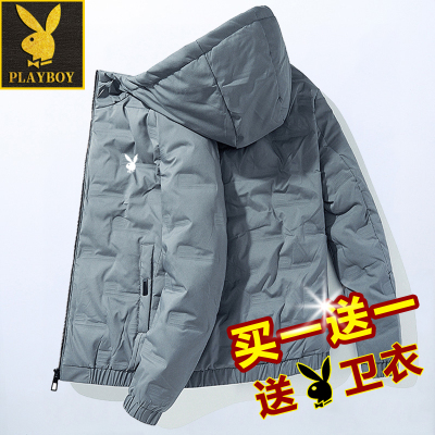 花花公子轻薄羽绒服男士工装外套