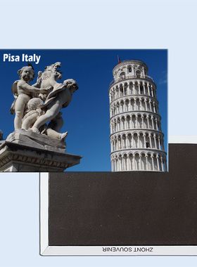 卡通意大利比萨斜塔旁的雕塑  磁性冰箱贴 24317个性创意