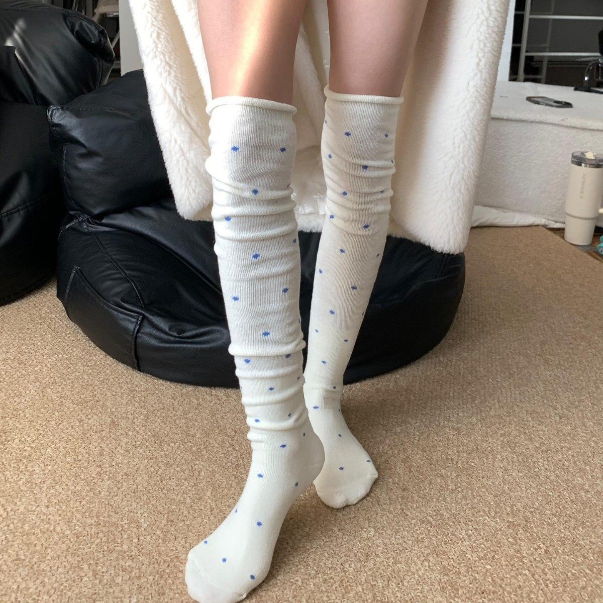 miu系秋冬白色加厚波点过膝袜套堆堆袜大腿袜显瘦羊毛感长袜咖啡,女士内衣/男士内衣/家居服,连裤袜/打底袜,淘宝优惠券,粉丝福利购,淘宝优惠卷