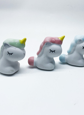 陶瓷独角兽摆件可爱卡通小马桌面装饰品创意礼物女生转转配件茶宠